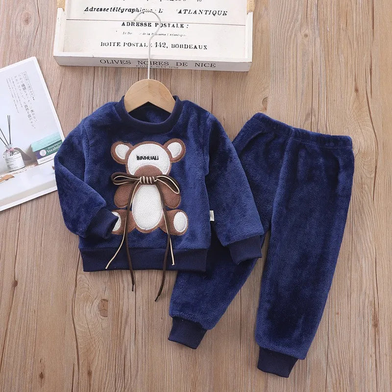 Maxy Children Toddler Set Cartoon Rabbit Pajamas Baby Boy Girl Flannel Warm Sleepwear Top+Pants 2pcs Autumn Winter Casual Clothes New