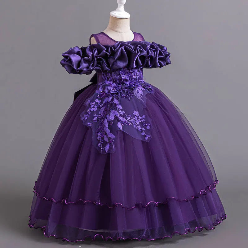 Maxy Princess Fashion Flower Girl Dresses for Weddings Short Sleeve Lace Bridesmaid Dresses Summer Children Girls Party Dresses 3-14 Years