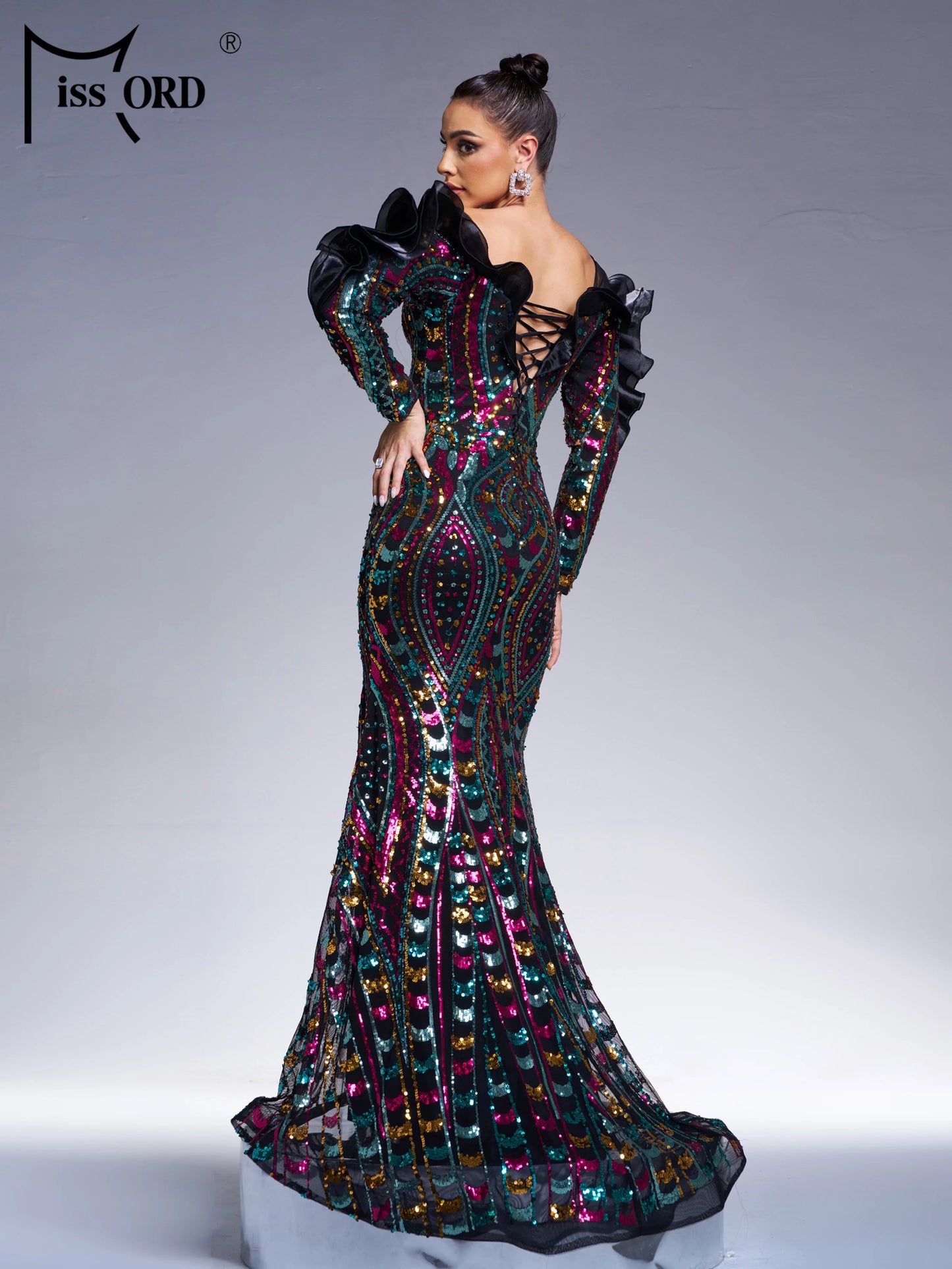 Maxy New Black Church Off Shoulder Sequin Geometric Mermaid Evening Cocktail Wedding Birthday Party Formal Occasion Dress