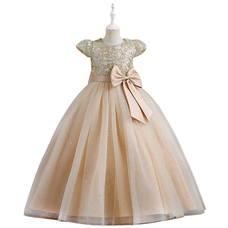 Maxy 5-14 Years Luxury Children's Elegant Party Long Bridesmaid Dresses for Girls Teenage Ceremonial Occasions Clothing Kids Dresses