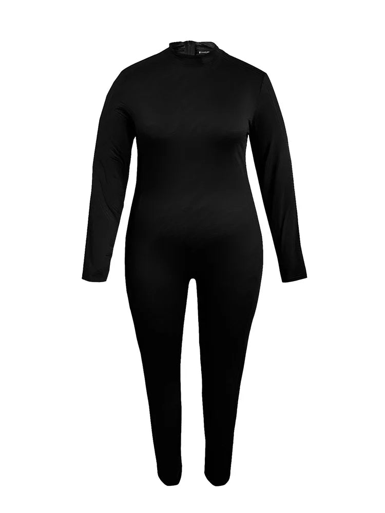Amay Women's Plus Size Black Jumpsuit Autumn Fashion Long Sleeve Skinny Jumpsuits New Comfortable Big Size Women's Clothing
