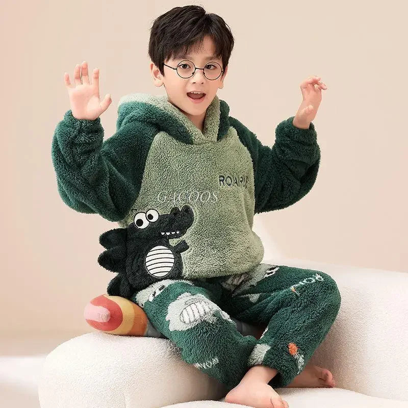 New 2024 Kids Boys Girls Pajamas Cartoon Long Sleeve Cute Warm Tops with Pants Toddler Baby Autumn Winter Sleeping Clothes Sets