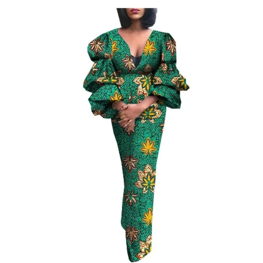 Maxy Elegant Party Dresses for Women Luxury African Ankara Prom Dress African Turkey V-neck Bodycon Robe Wedding Birthday Gowns