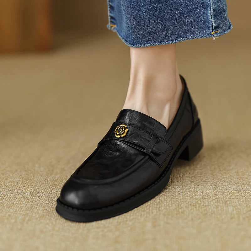 Maxy Woman Loafers Round Toe Flats Simple Style Daily Shoes Lady Footwear Sheepskin Slip On Women Flats Spring Autumn Women Flats