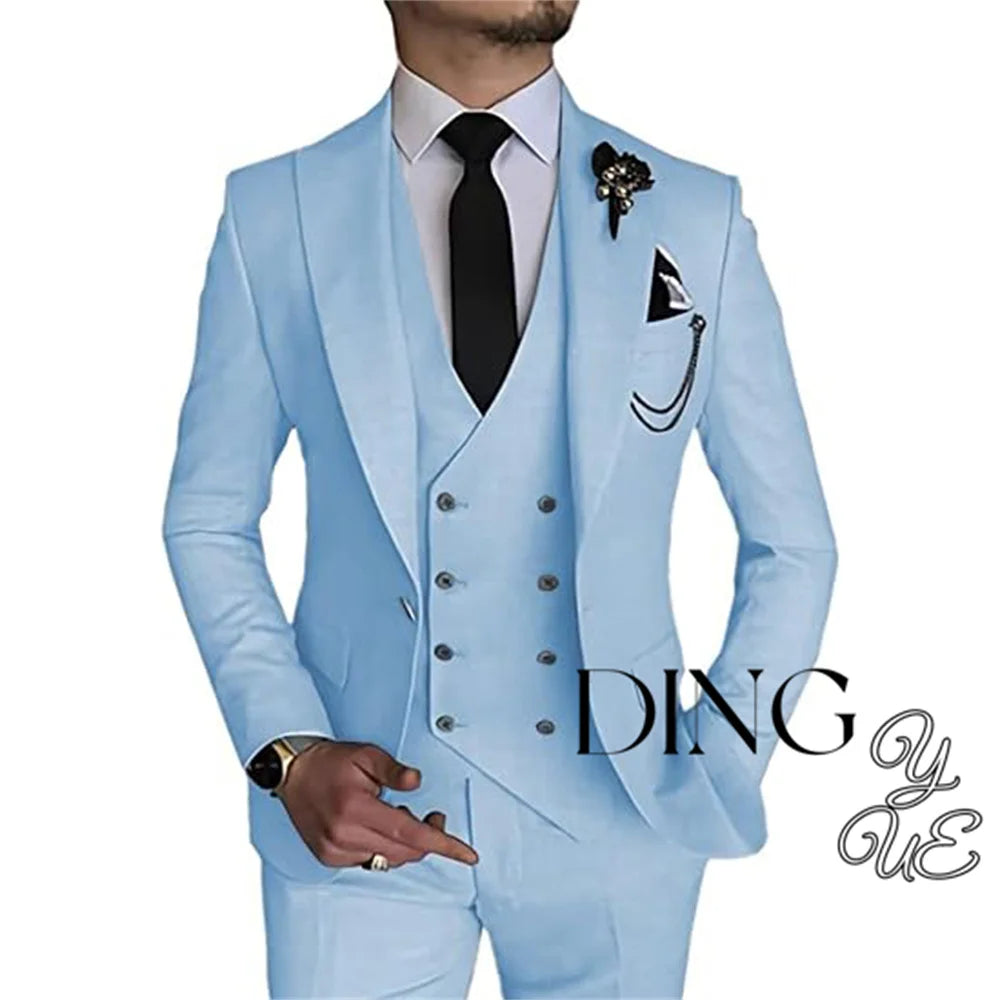 Visco Men Business Blazers Jacket Vest Trousers High End Wedding Party Groom Suit 3 Pieces Sets Coat Pants Big Size Dress