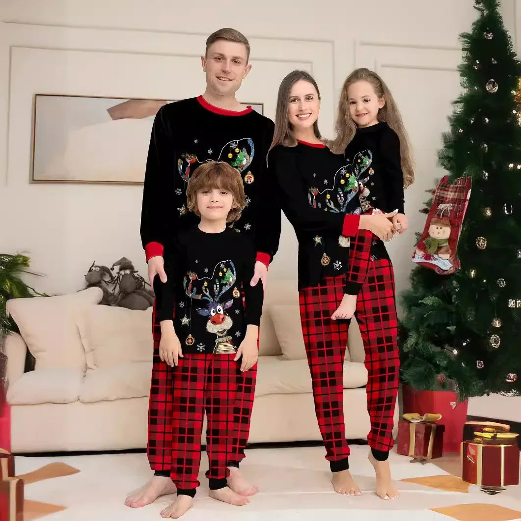 Max Christmas Print Mom Daughter Dad Son Matching Pajamas Cute Soft Sleepwear 2 Pcs Suit Baby&Dog Romper Xmas Gift Family Look