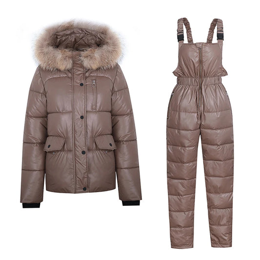 Women Winter Jumpsuit Pants Set Suits Outdoor Clothing Women Snow Coat Parka Warm Cotton Jacket 2 Piece Bodysuit Pant Sets