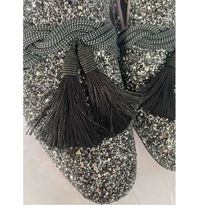 Amay Plus Size Silver Italian Glitter Loafers Mens Sequin Shoes Men Tassel Dress Wedding Shoes Classic Loafer Formal Shoes