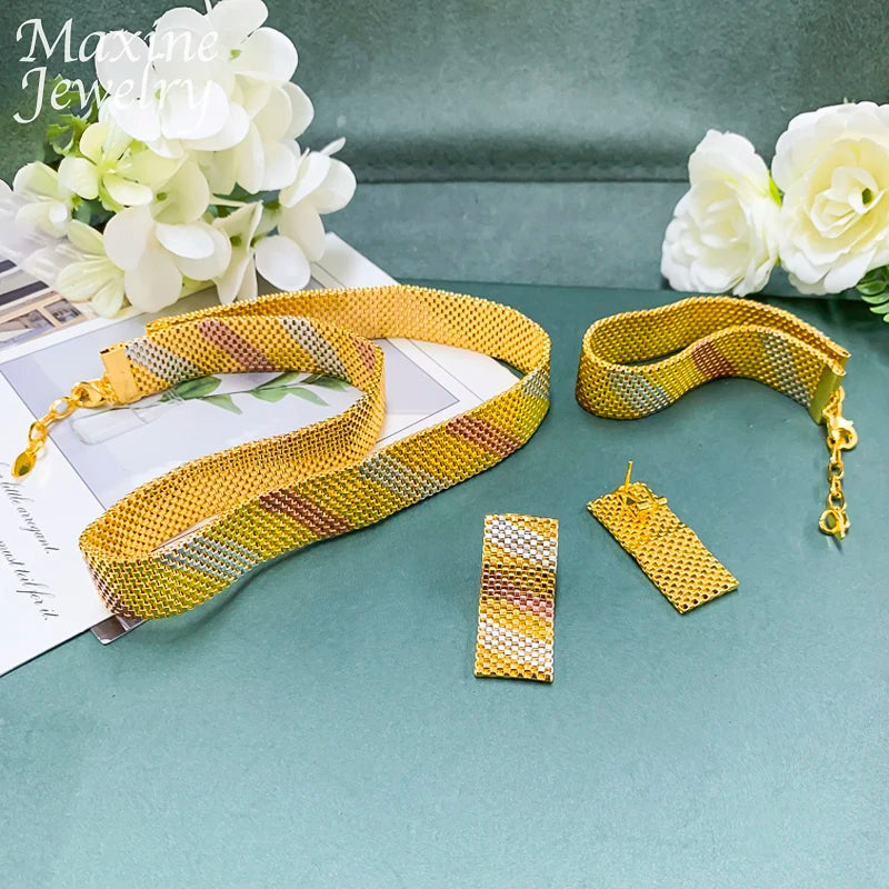 Maxy 18K Gold Plated Jewelry Set for Women Punk Chunky Necklace Earrings Bracelet Dubai Luxury Jewellery African Wedding Party Gift