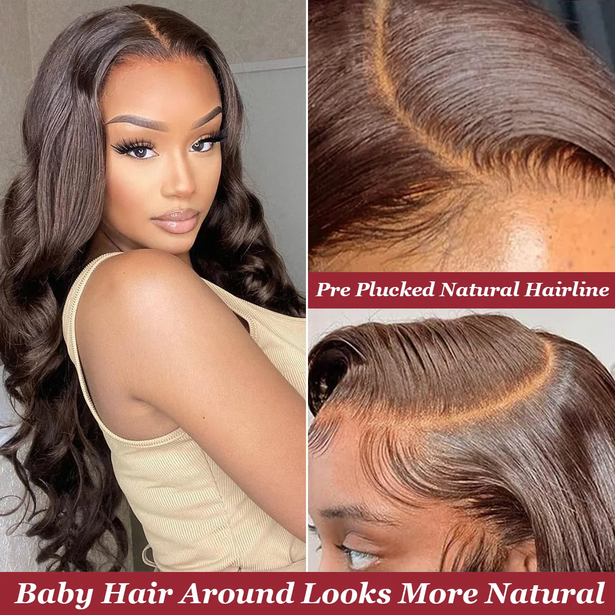 Maxy 40 Inch #4 Chocolate Brown 200% Density Body Wave 13*4 13*6 HD Transparent Lace Frontal Wig Brazilian Human Hair Wigs For Women