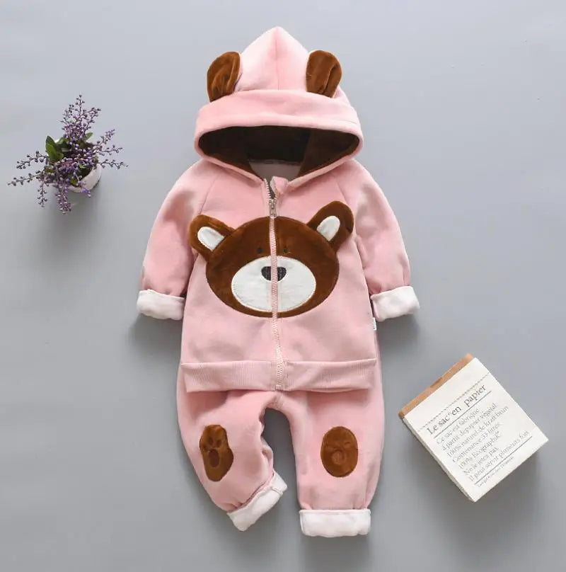 Maxy 2024 New Baby Boys Girls Christmas Cartoon Winter Hooded Plush Warm Vest Coat+Sweatshirt+Pants 3Pcs Infant Children Sports Suit