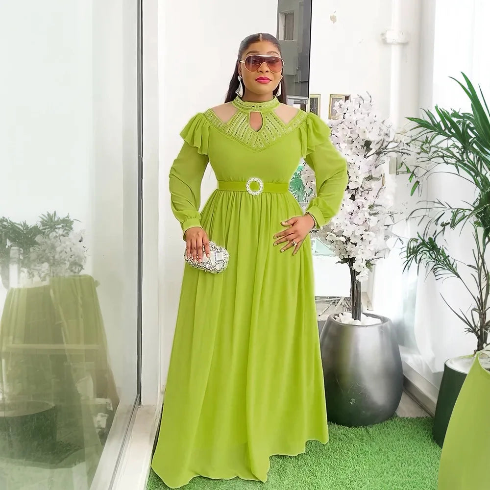 Amay Plus Size Evening Dresses for Women Luxury Diamonds Wedding Party Gown Ankara Dashiki Clothing Turkey Kaftan Robe