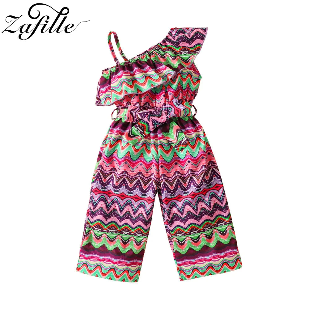 Maxy Baby Playsuit Striped Belted Girl Jumpsuit For Kids Off Shoulder Summer Overalls For Children Toddler Girl Clothes
