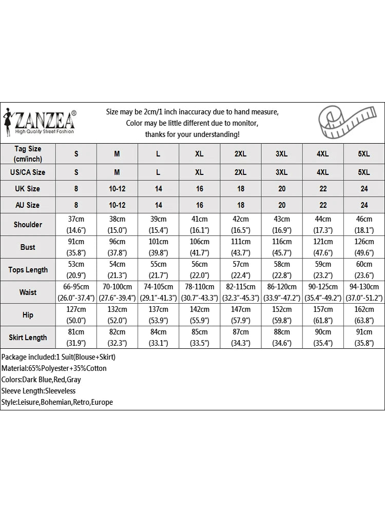 Maxy 2PCS Women Elegant Matching Sets ZANZEA Summer Sleeveless Blouse Dress Sets 2pcs Holiday Outfits Fashion Work Tracksuits