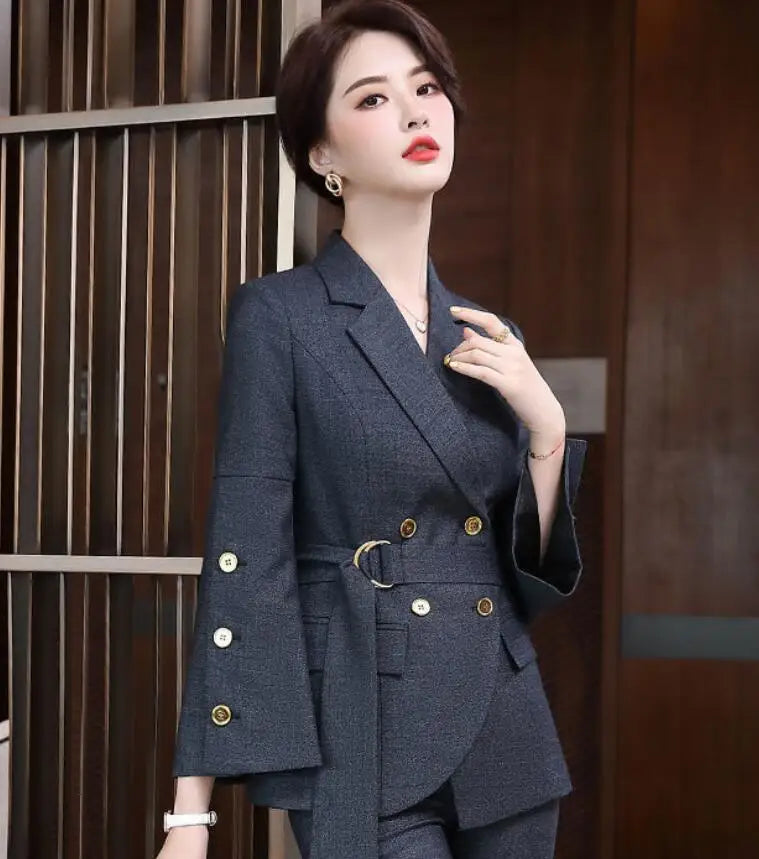 Maxy New Women's Outfits Professional Business Casual Trousers Suit Office Ladies Work Wear Long Sleeve Blazer Pants Two Piece Sets