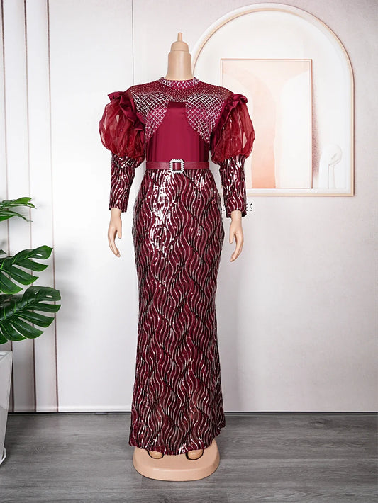 Maxy Plus Size Luxury Sequin Evening Party Long Dresses for Women Dashiki Ankara Turkey Outfits Gowns Africa Clothing