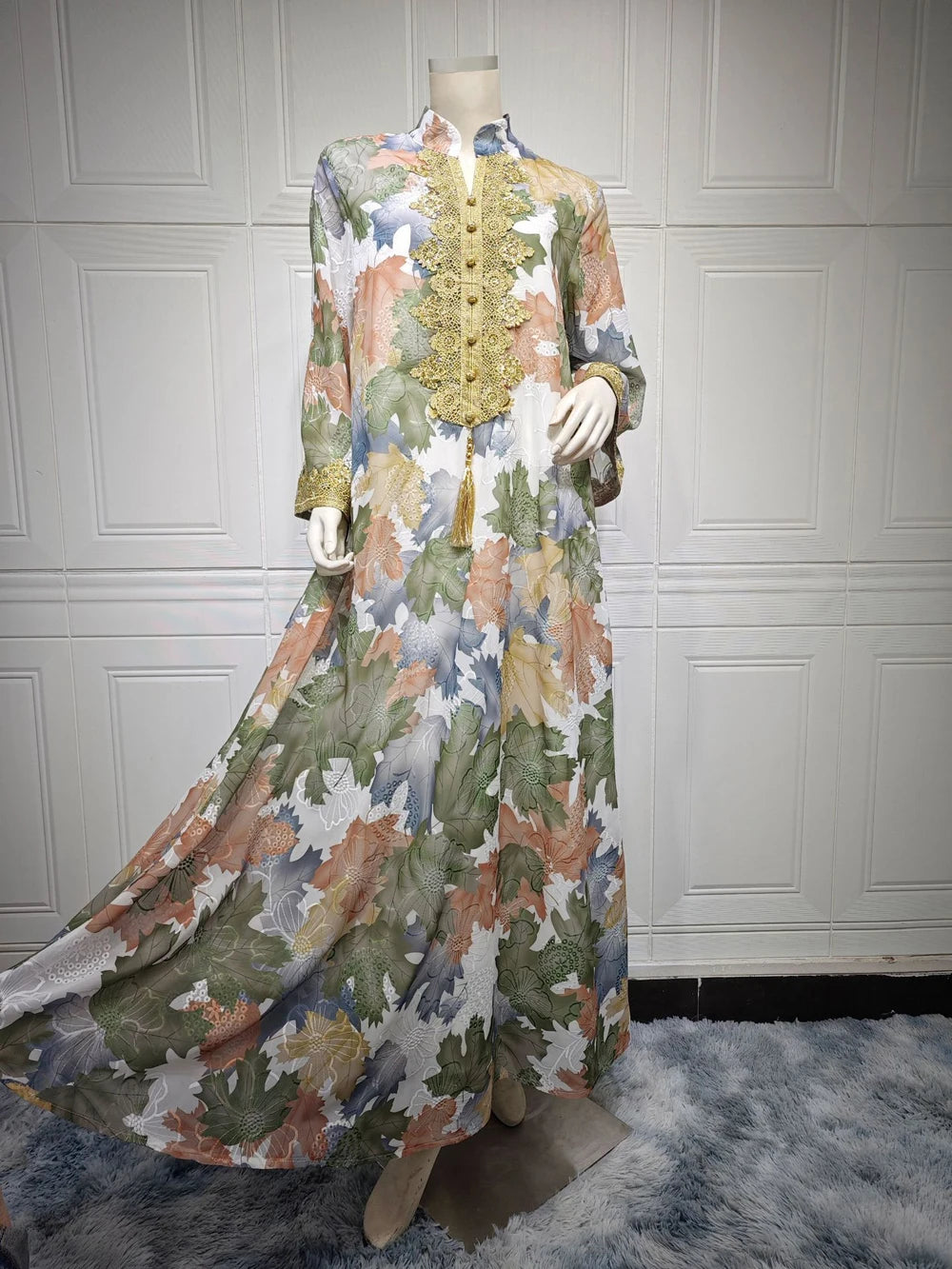 Maxy Double Layered Dress Foral Muslim Fashion Turkey Quality Women Dresses For Special Occasions Abaya Elegant Arabian Clothes