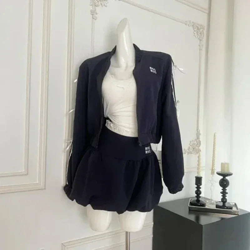 Maxy American Style Street Trendy Two Piece Skirt Set Women Sexy Sport Wear Coat + Mini Skirt Suit Female High Street Chic Sets