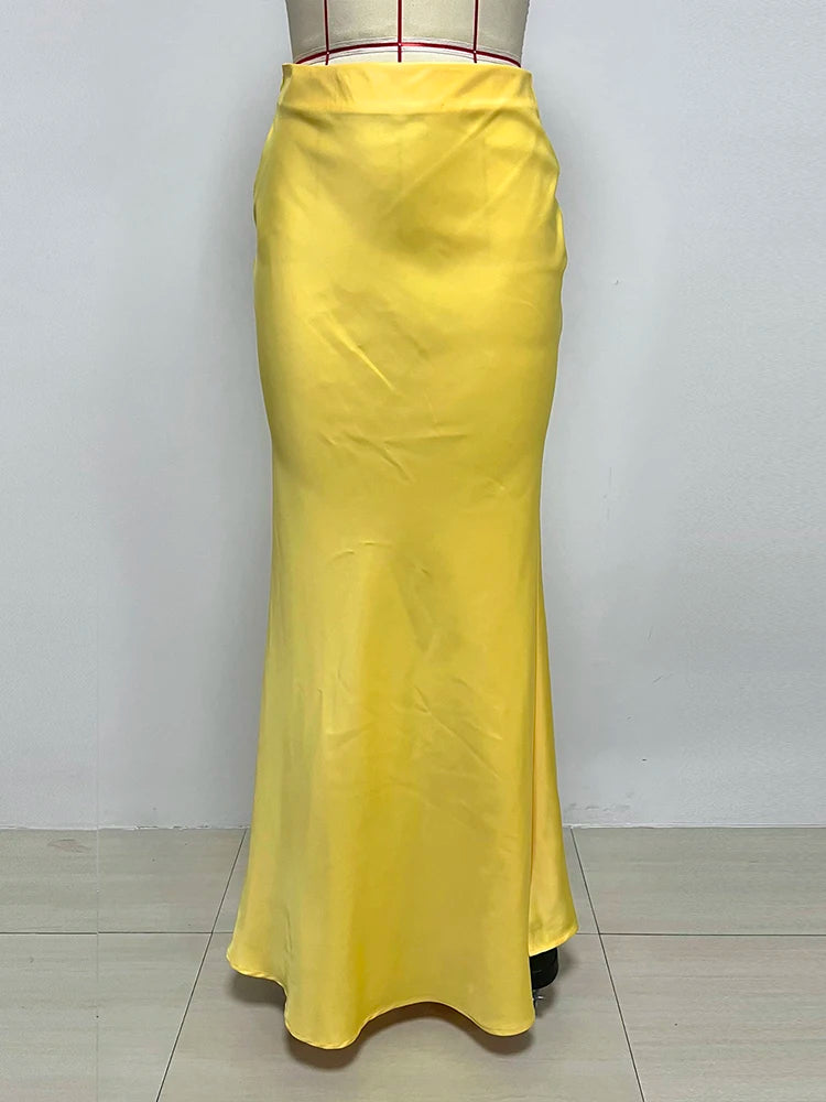 2026 Yellow Two-Piece Evening Gown for Women High Neck Gold Textured Crop Top & Bandage Maxi Skirt Wedding Guest Prom Dress