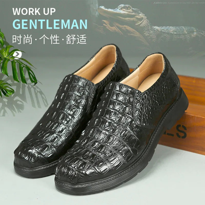 Amay New Crocodile Skin Business Loafers New High-end Leather Suede Men‘s Casual Boat Walking Male Men's Vulcanize Shoes Shoes Oxford