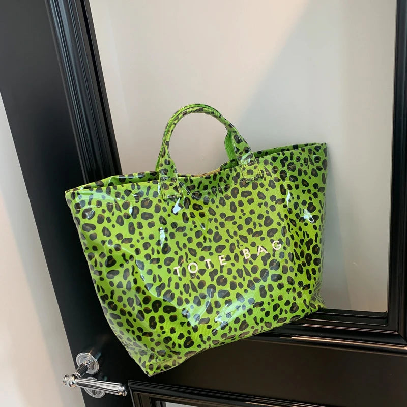 Maxy New Leopard Print Handbag, Fashion Large Capacity PVC Tote Bag,Women's Casual Shopping Letter Print Top Handle Hand Bag
