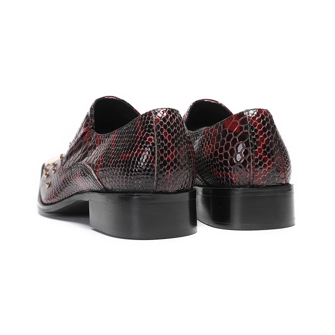 Amay Italian Metal Pointed Toe Male Dress Shoes Man Rivets Night Club Party Formal Shoes Slip on Oxfords Business Men Brogue Shoes