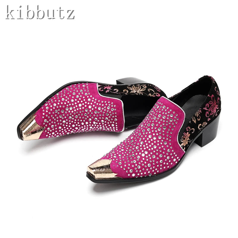 Vicso Luxury Bling Rhinestones Men Loafers Brand Design Metal Toe Prints Slip On Oxfords Shoes Male Wedding Party Dress Shoes