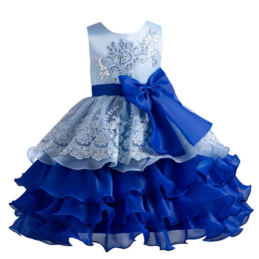 Maxy Girl Rose Bow Princess Dress  For Kids  3 To 12Year For Birthday Parties For Piano Performances Child Clothing