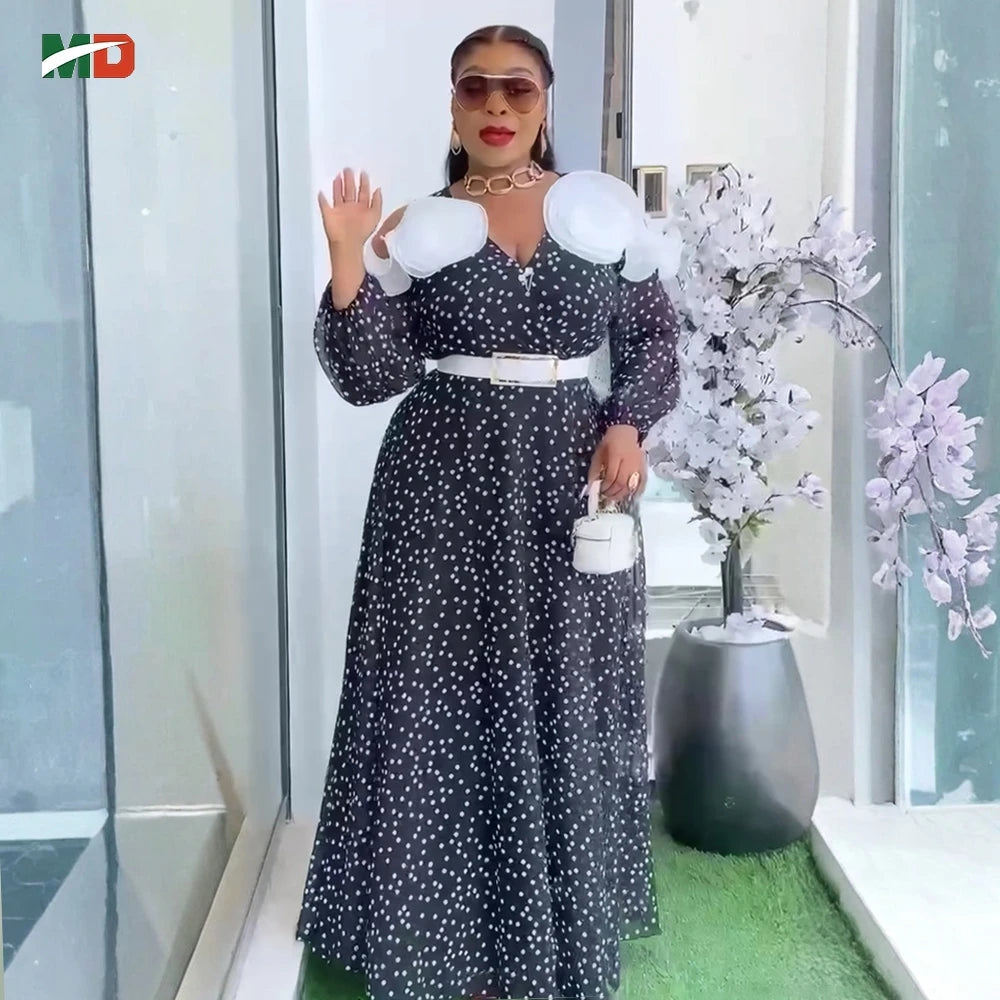 Maxy Dress Women Fashion Elegant Clothing Plus Size Polka Dot Dress For Summer Wedding Party Turkey Dressing New