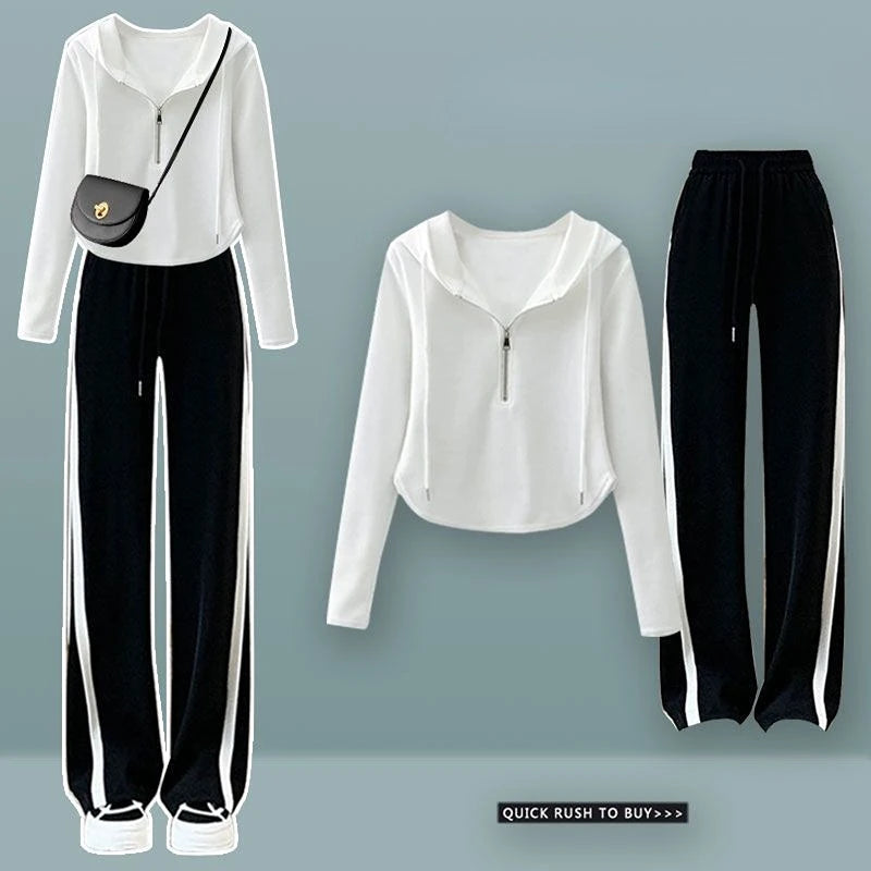 Maxy New Student Style Casual Thin Light Mature Design Sense Top Suit Spring Women's Small Sports Pants Two-piece Suit