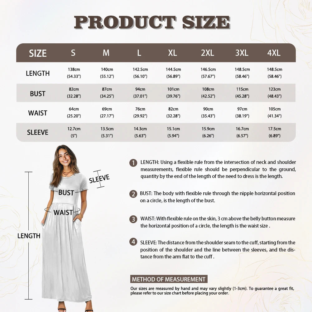 Maxy New Plumeria Style Short Sleeve Pleated Casual Dress Polynesian Loose Pocket Long Dress Women's Casual Comfortable