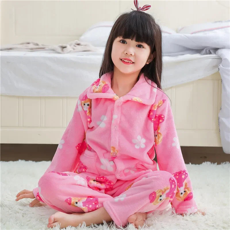 New Kids Max Pajama Sets Boys Girls Autumn Winter Thicken Warm Home Wear Cartoon Lapel Long Sleeve Sleeping Clothing Sets