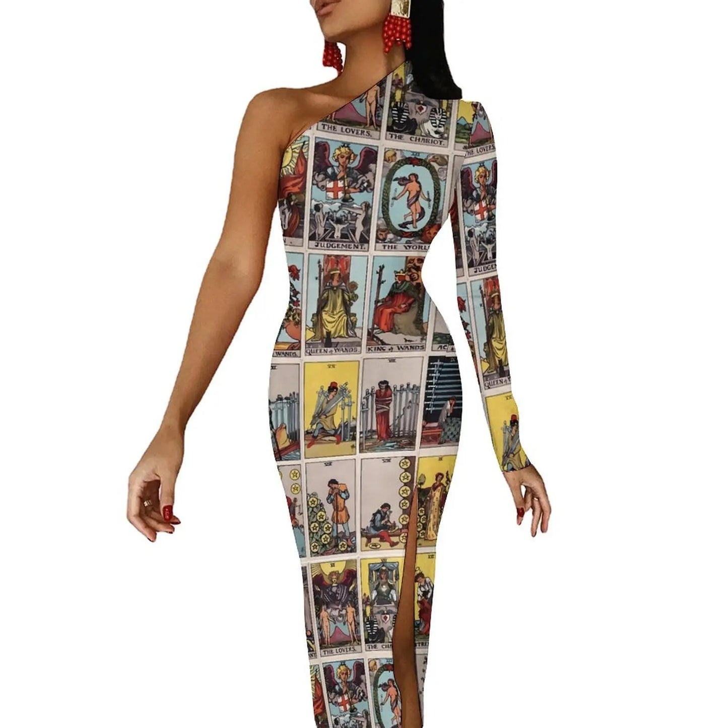 Maxy Gold And Black Tarot Bodycon Dress Women's Major Arcana Night Club Maxy Dress Long Sleeve Party Custom Dresses Birthday Present
