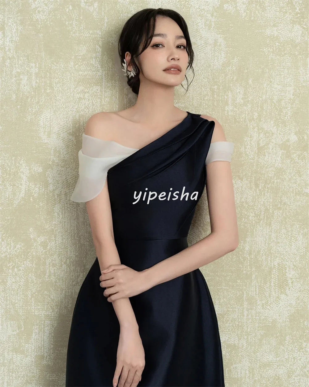 Maxy Customized Unisex Matching Fashion Pleat Rached A-line Off-the-shoulder Midi Dresses Bespoke Occasion Dresses Classic Casual