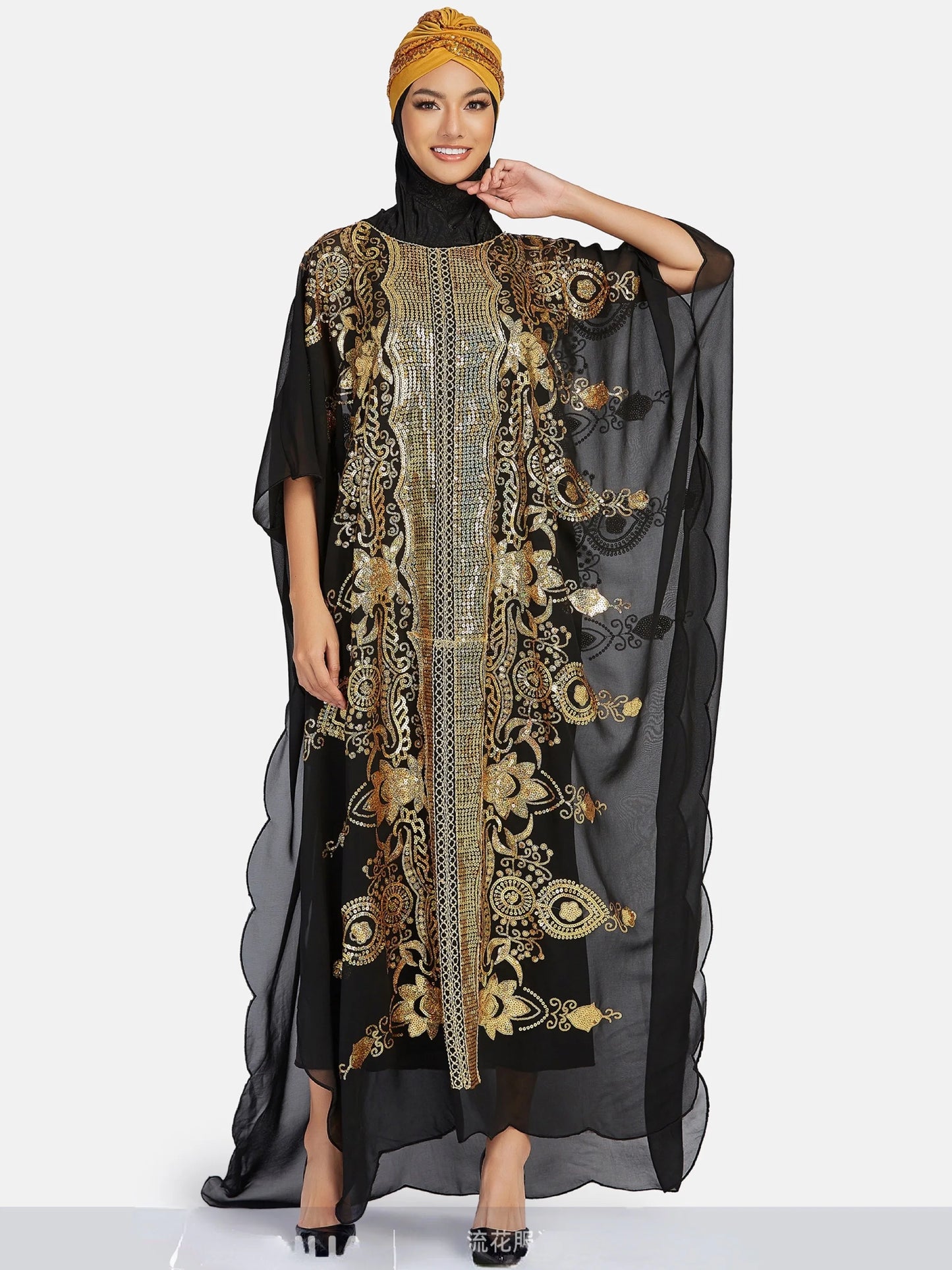 Maxy New Middle East Loose Large Size Dubai Chiffon Elegant Temperament Sequined  Spring Traditional Ethnic Style Dress