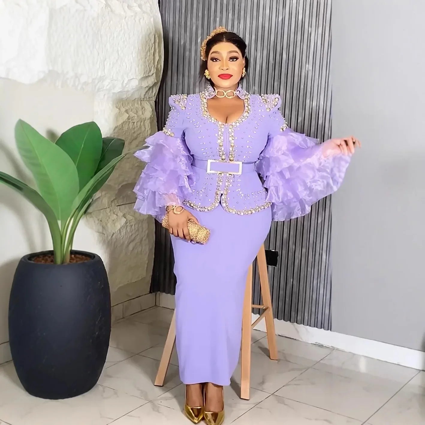 Amay Women Plus Size Evening Dresses Luxury Dress Elegant Sequins Diamonds Wedding Party Long Dress Ankara Ladies Clothing