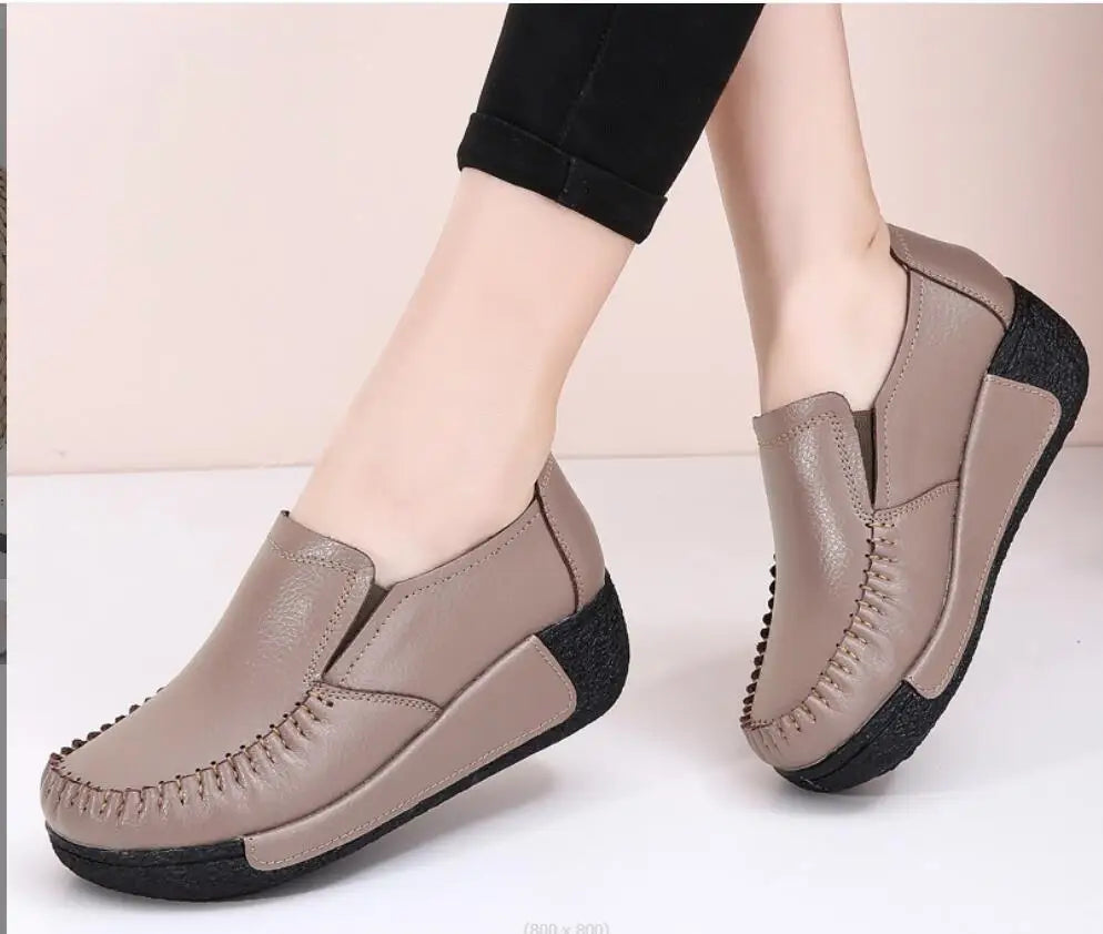 Maxy New Spring Autumn Women Flats Platform Loafers Ladies Genuine Leather Comfort Wedge comfort Orthopedic Slip On Casual Shoes