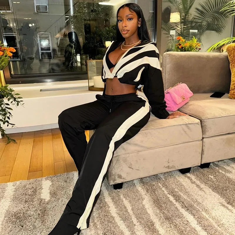 Casual Womens Set Zipper Jacket and Jogger High Waist Flared Pant Suit 2025 Fall Street Fashion Tracksuit Gym 2 Two Piece Sets