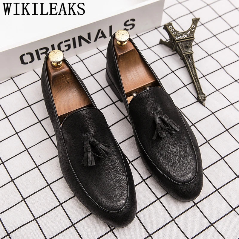 Amay Loafers Men Dress Shoes Leather Italian Office Shoes Men Formal Brand Wedding Shoes Men Elegant Coiffeur Sepatu Slip On Pria