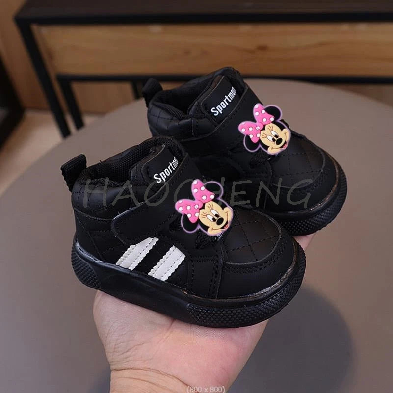 Visco Mickey Minnie Fashion Kids Sneakers High Top Breathable Casual Shoes Girls Non-slip Boys Outdoors Toddler Board Shoes