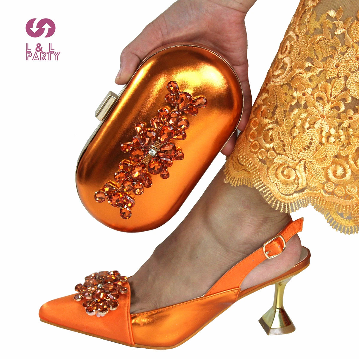 Maxy New Style Gold Color for Wedding Shoes and Bag Set Italian Women Pointed Toe Spike Heels Sandals Matching Clutch for Party