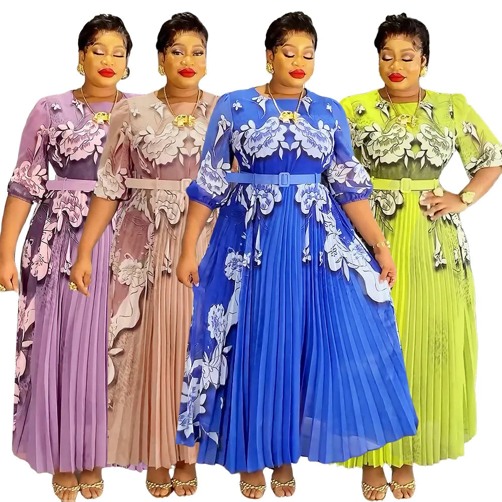 Amay Dresses for Women Elegant Autumn Fashion Print Robe Plus Size Turkey Muslim Wedding Evening Party Long Dress