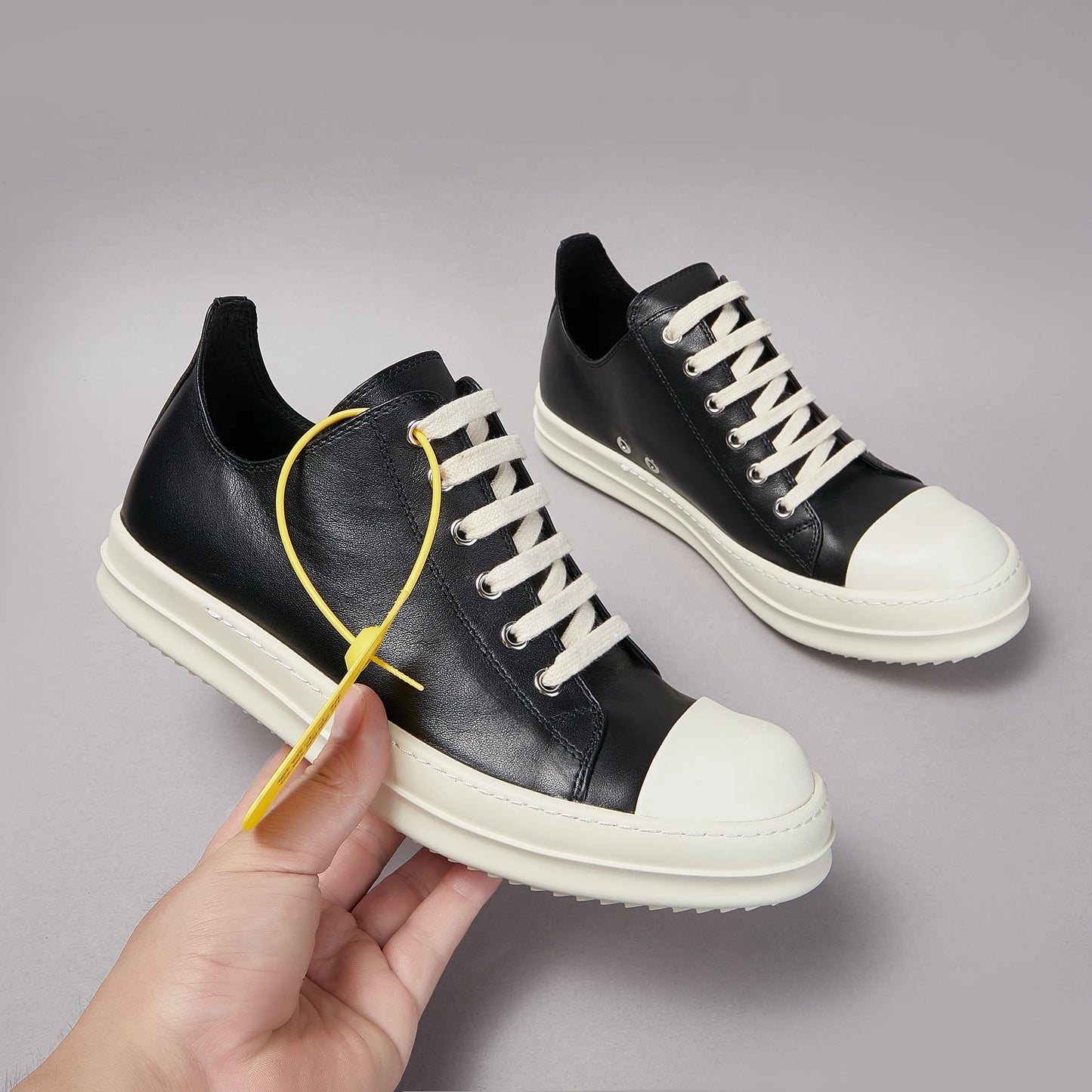 Maxy Ricks Brand Men Shoe Casual Leather Low Top Women Sneaker Fashion Flat Luxury Designer Platform owens Quality Black Flat Shoe