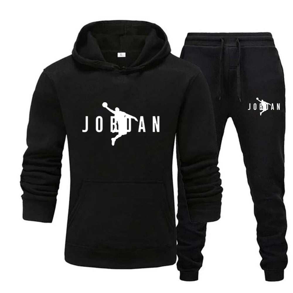 Visco Men's Print Tracksuit Winter Casual Hoodies + Long Pants Set and Print Hoodies Outdoor Sport Jogging Wear