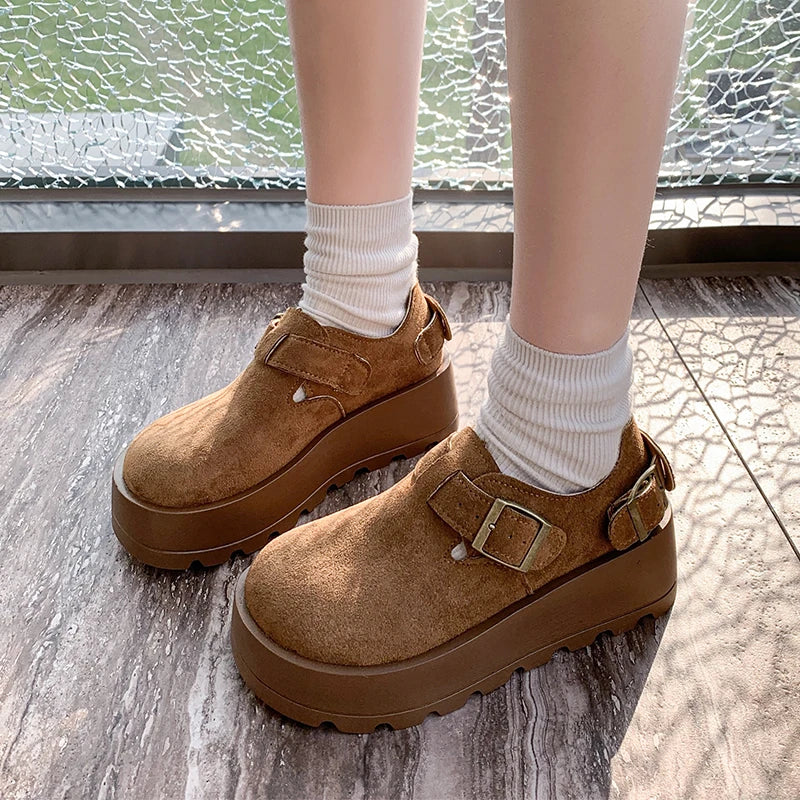 Maxy Women Hot Selling Classic Platform Shoes New Trend Brand Designer Casual Sneakers 5cm Height Increasing Flat Suede Loafers