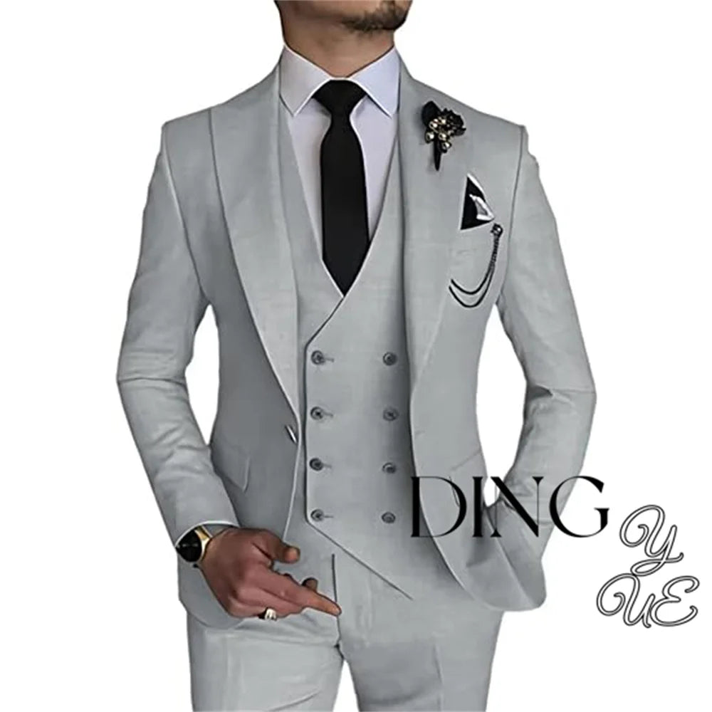 Visco Men Business Blazers Jacket Vest Trousers High End Wedding Party Groom Suit 3 Pieces Sets Coat Pants Big Size Dress