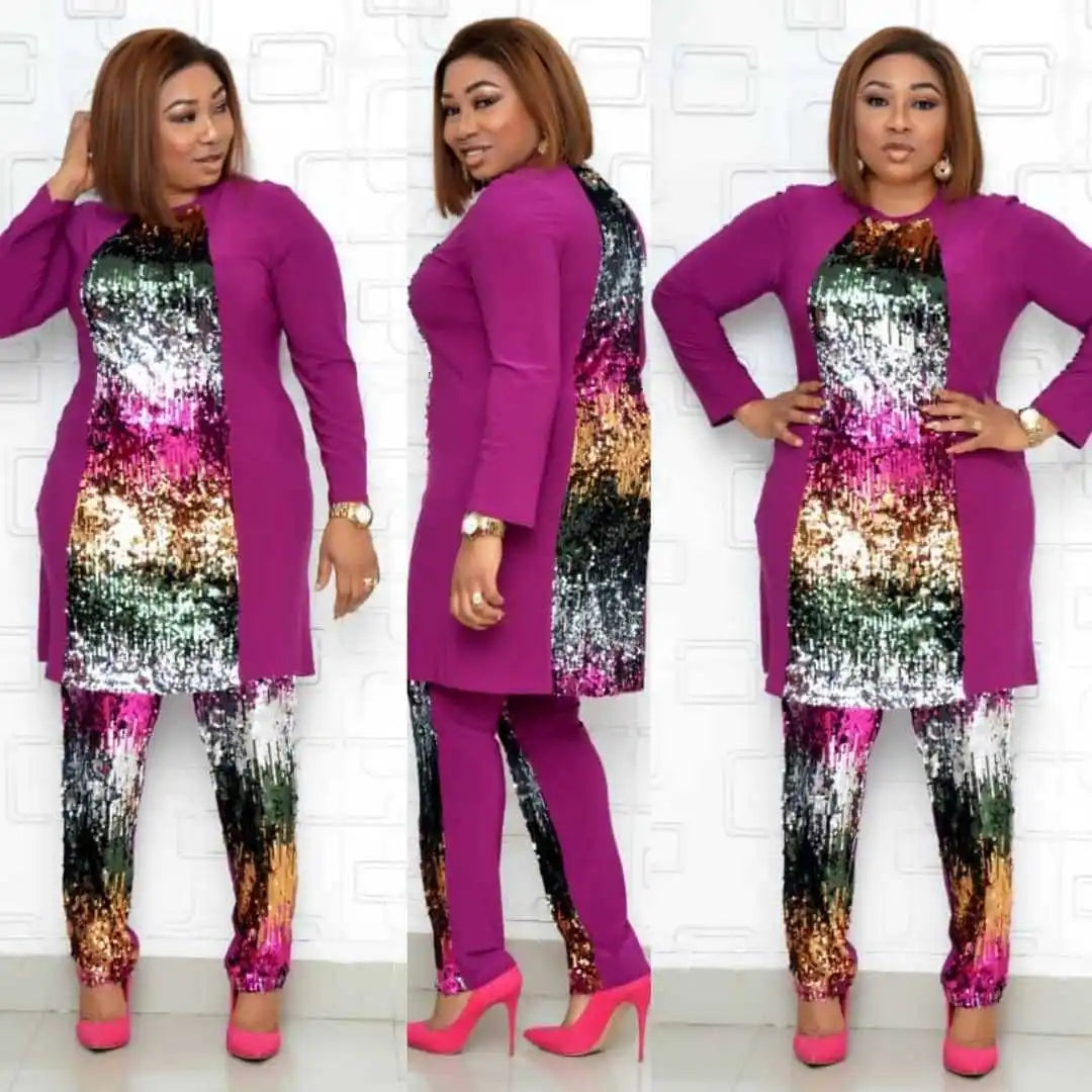 Maxy New Fashionable 2 Two Piece Set Africa Clothing Plus Size African Dresses for Women Tracksuit Tops and Pants