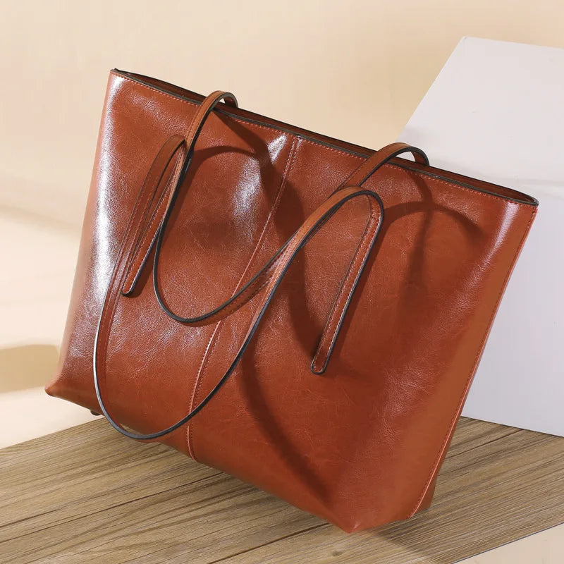 Maxy Genuine Leather Women's Large Capacity Tote Bag Women Fashion High quality Cowhide hand shoulder bag Commuter shopping bag