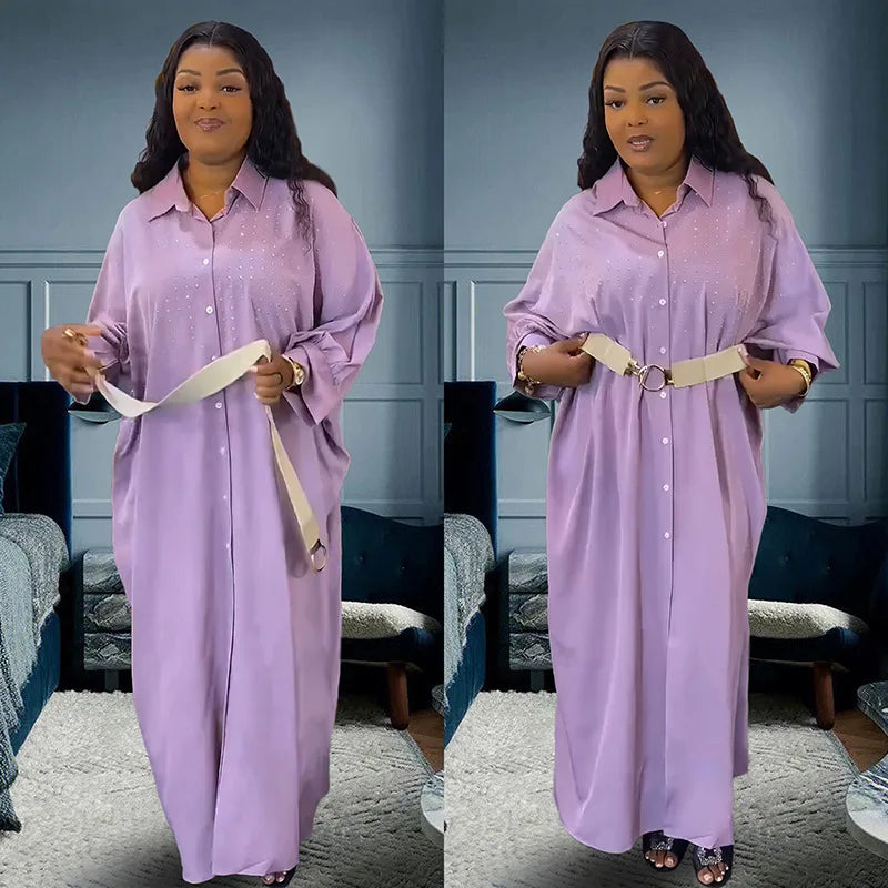 Amay Dress Women's Long Shirt Loose Robe Casual Nigeria Africa Clothes Hot Diamond Muslim Maxy Long Sleeve Dress Abaya Femme