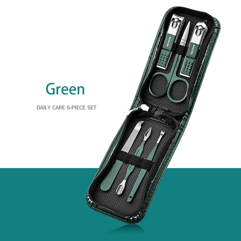 Maxy 6-9 Pcs Manicure Set with Leather Case Professional Foot and Face Care Tool Kits Stainless Steel Nail Clipper Sets Gift
